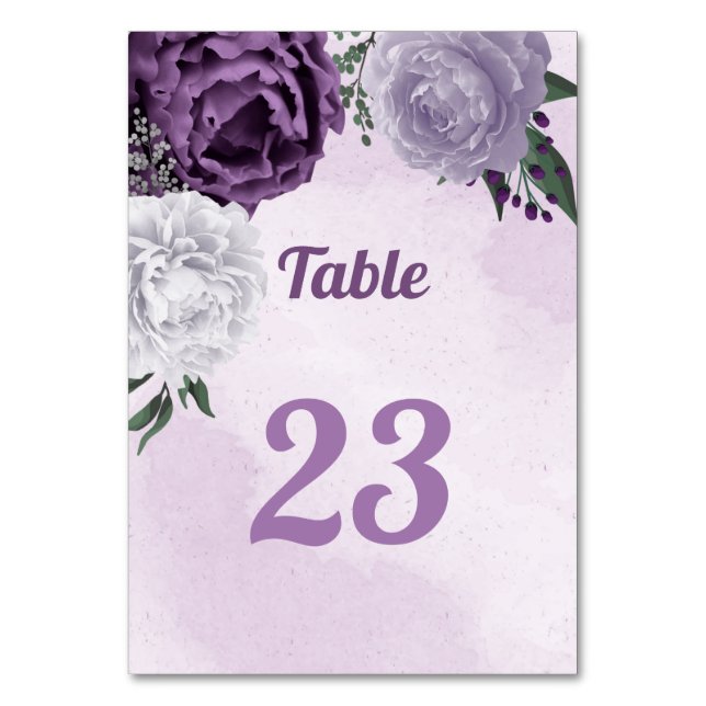 Numeração De Mesa Verde floral roxo e branco romântico (Frente)