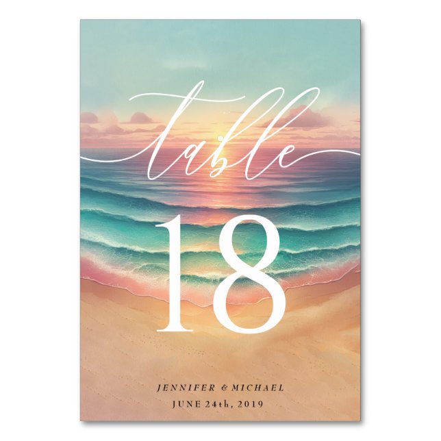 Numeração De Mesa Verde Rosa Praia Verão Sol Areia Aquarela (Frente)