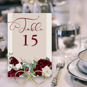 Numeração De Mesa Vermelho Borgonha e Rosa Elegante Floral Marfim