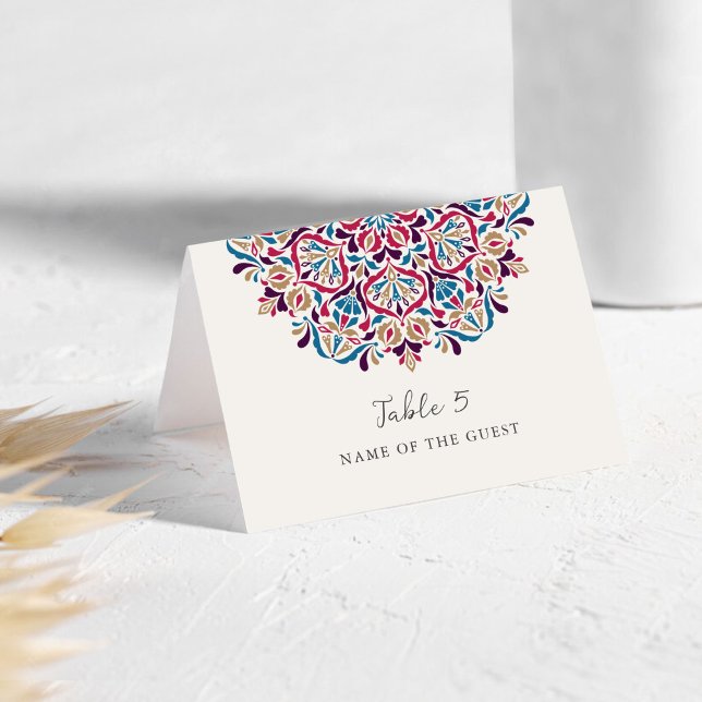 Numeração De Mesa Vibrant Floral Delight Mandala Wedding Place Card  (Criador carregado)