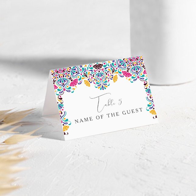 Numeração De Mesa Vibrant Mexican Fiesta Rainbow Wedding Place Card (Criador carregado)