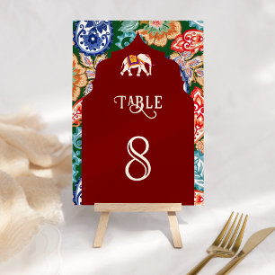 Numeração De Mesa Vibrante Elefante de Arte Popular Indiana Vermelho
