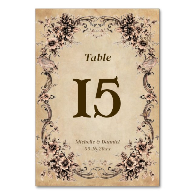 Numeração De Mesa Victorian Floral Frame Wedding Table (Frente)