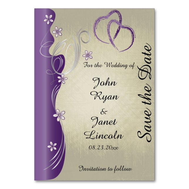 Numeração De Mesa Vintage Classy Curvy Design | Roxo Ametista (Frente)