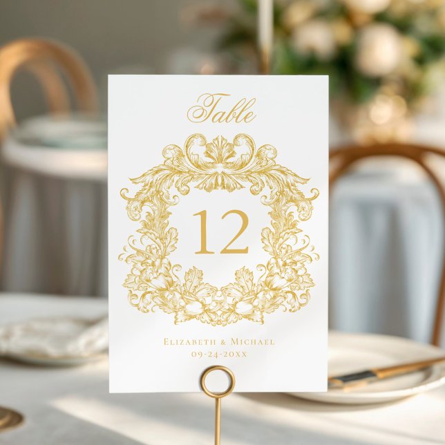 Numeração De Mesa Vintage Crest Dourado Casamento Elegante (Criador carregado)