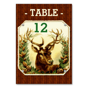 Numeração De Mesa Vintage Deer com grão de madeira e minérios