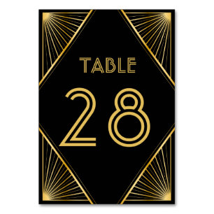 Numeração De Mesa Vintage Elegante Art Deco Casamento Dourado Negro