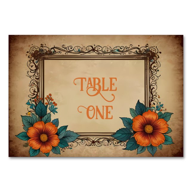 Numeração De Mesa Vintage Floral Wedding Elegante (Frente)