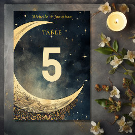 Numeração De Mesa Vintage Moon e Stars Celestial Wedding