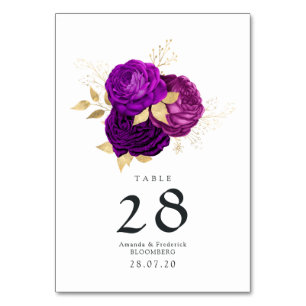 Numeração De Mesa Vintage Purple e Dourado Casamento Floral