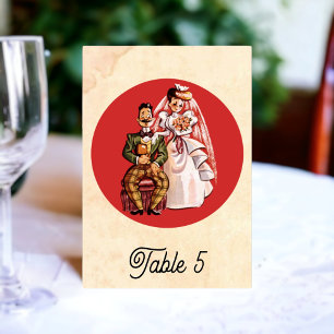 Numeração De Mesa Vintage Retro Old Bride Groom Comic Rustic Wedding