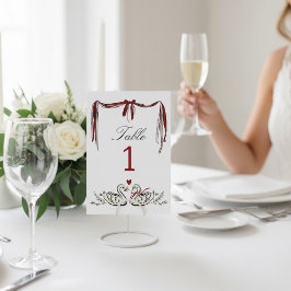 Numeração De Mesa Vintage Swans & Ribbon White Wedding Table Number
