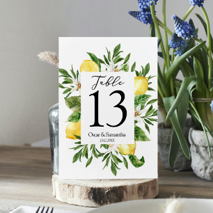Numeração De Mesa Vintage Watercolor Lemons Amarelos e Quadro Folha
