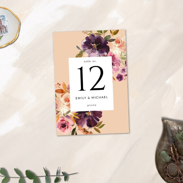 Numeração De Mesa Violet Meadows Moderna Queda Floral (Criador carregado)