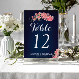 Numeração De Mesa Visita de casamento do script de blush do marinho