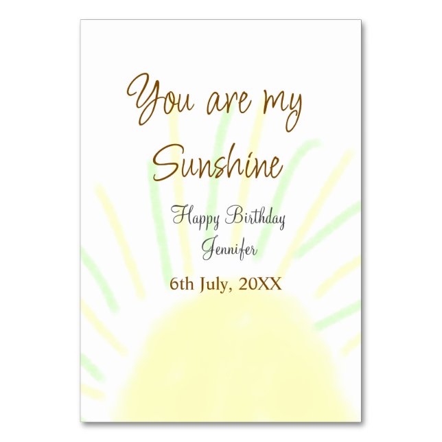 Numeração De Mesa Você é meu aniversário de pastel amarelo sunshine (Frente)