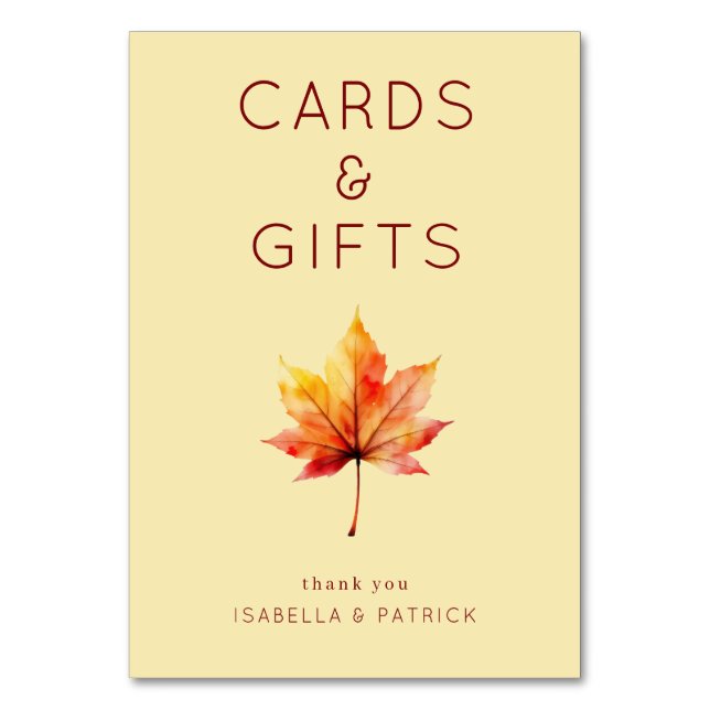 Numeração De Mesa Warm Autumn Watercolor Maple Leaf (Frente)