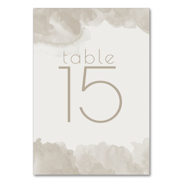 Numeração De Mesa Wash com aquarela em Cogumelo pelo BarefootBride™ (Frente)