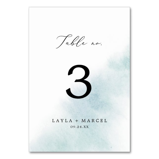 Numeração De Mesa Wash de Aquarela | Número de Tabela Azul (Frente)
