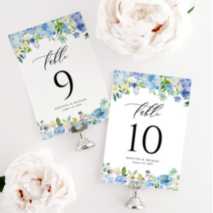 Numeração De Mesa Watercolor Blue Hydrangea e Casamento com Rosa