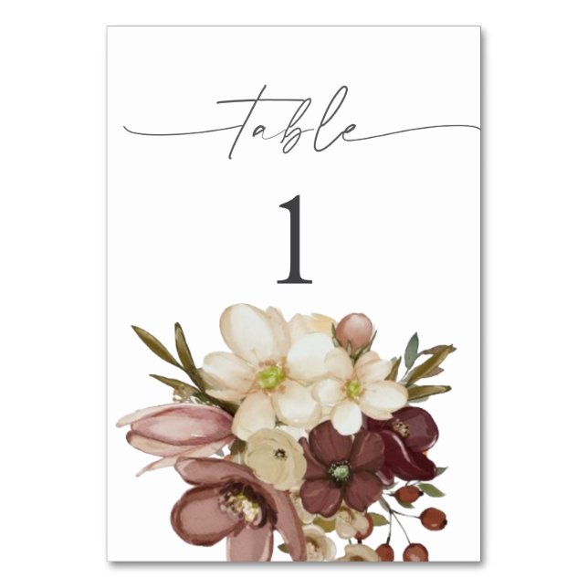 Numeração De Mesa Watercolor Boho Neutral Wedding Table Numbers (Frente)