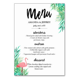 Numeração De Mesa Watercolor Flamingo & Palm Leaves Menu de Casament