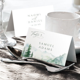 Numeração De Mesa Watercolor Mountain Forest Foldable Place Card