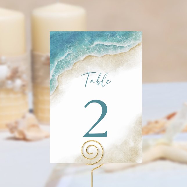Numeração De Mesa Watercolor Summer Ocean Beach Wedding (Criador carregado)