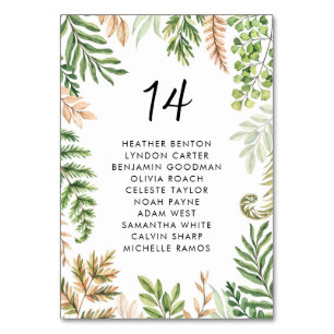 Numeração De Mesa Watercolor Wild Foliage - Seating Casamento Greene