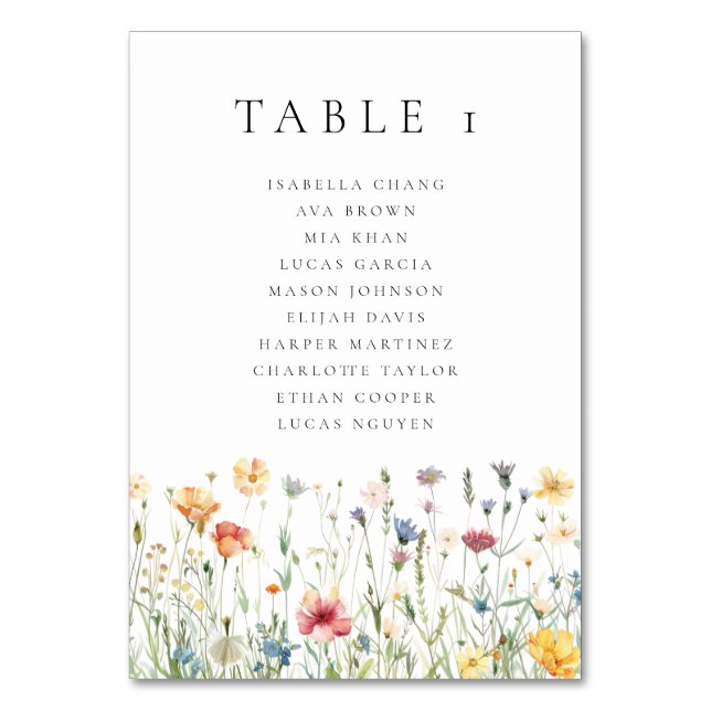 Numeração De Mesa Watercolor Wildflower Wedding  Table Number (Frente)