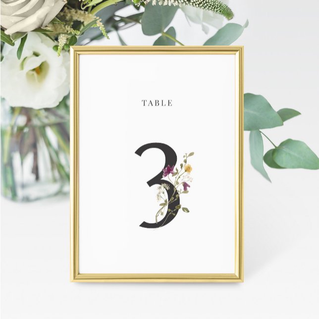 Numeração De Mesa Watercolor Wildflower Wedding Table Número 3 (Criador carregado)