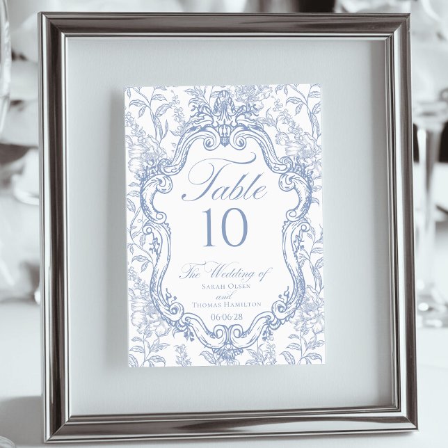 Numeração De Mesa Wedding Crest Blue Floral Elegant Script (Criador carregado)