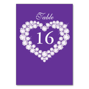Numeração De Mesa Wedding o coração roxo & branco do diamante