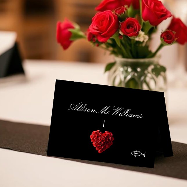 Numeração De Mesa Wedding Place Cards Fish Icon-Red Roses (Wedding Place Cards Fish Icon-Red Roses- Place Cards)