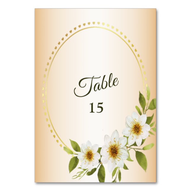Numeração De Mesa Wedding Rustic Golden Geometric White Floral Peach (Frente)