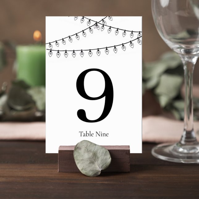 Numeração De Mesa Wedding Table Number Card with String Lights (Criador carregado)