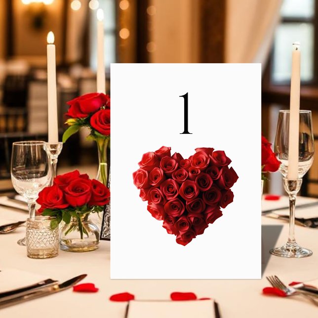 Numeração De Mesa Wedding Table Number-Heart Shaped Red Roses- (Wedding Table Number-Heart Shaped Red Roses- Table Number)