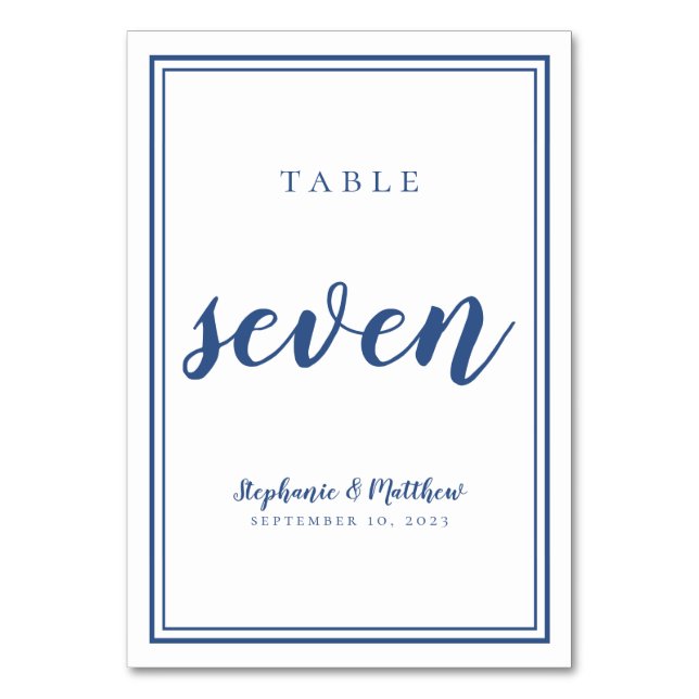 Numeração De Mesa Wedding Table Number Seven Simple Blue & White (Frente)