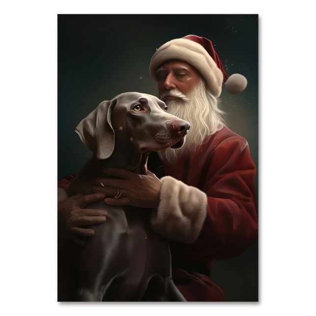 Numeração De Mesa Weimaraner com Papai Noel Natal Festivo (Frente)