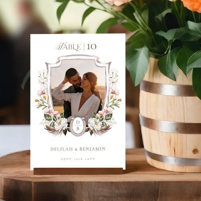 Numeração De Mesa Western Wedding Boho Floral Foto Crest Horsfere (Western Wedding Boho Floral Photo Crest Horseshoe Table Number)