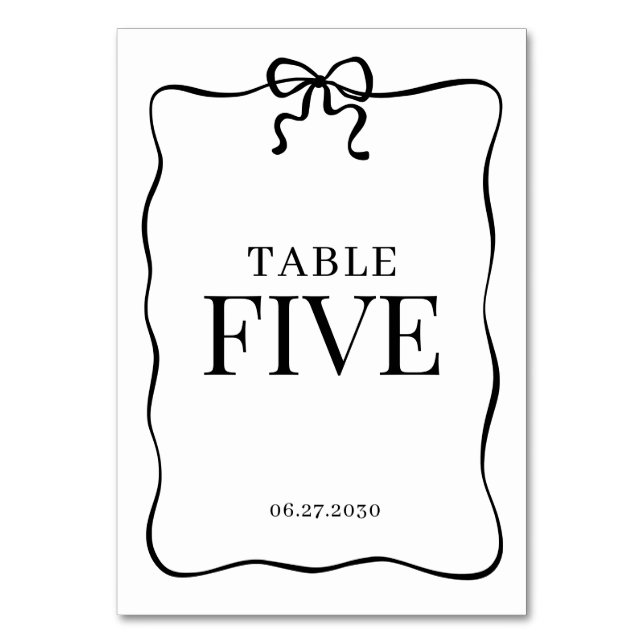Numeração De Mesa Whimsical Black Bow Tie Monogram Wedding (Frente)