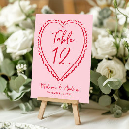 Numeração De Mesa Whimsical Pink and Red Heart Wedding