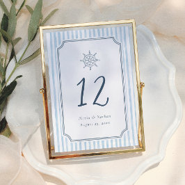 Numeração De Mesa Whimsical Retro Blue Stripes Wedding Table Number