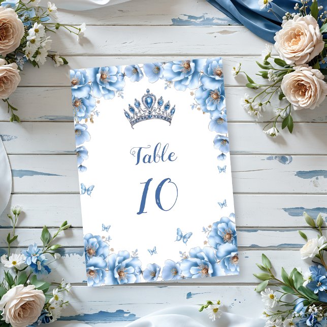 Numeração De Mesa Whimsso Floral Dusty Azul Tiara Quinceañera (Criador carregado)