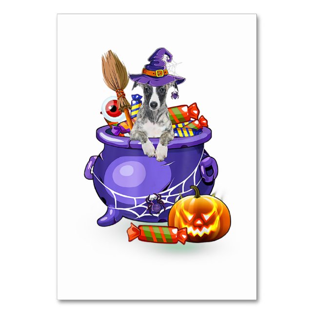 Numeração De Mesa Whippet Dog with witch hat Candy Pumpkin Halloween (Frente)