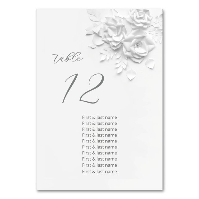 Numeração De Mesa White 3D Roses Wedding Guest Names  (Frente)
