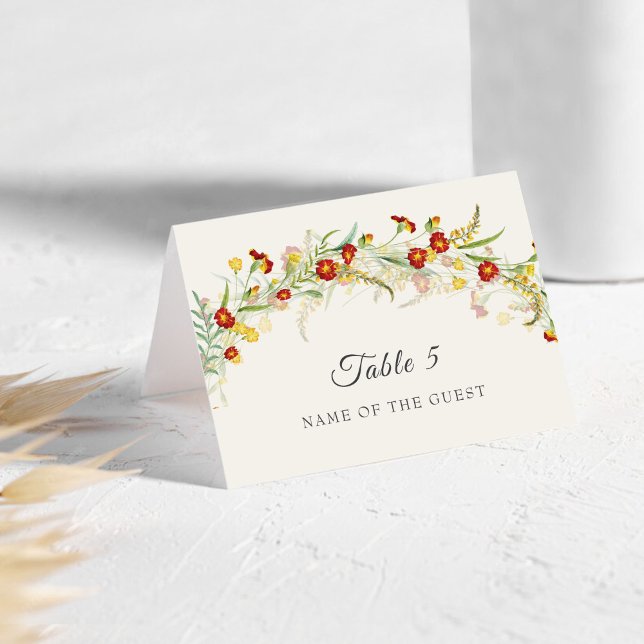Numeração De Mesa Wild Flower Marigold Foliage Wedding Place Card (Criador carregado)