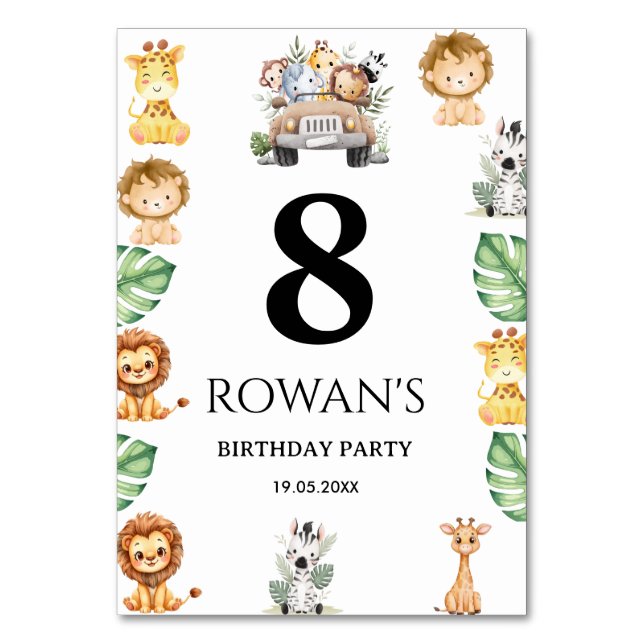Numeração De Mesa Wild One Jungle Safari Birthday for Boys (Frente)
