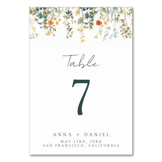 Numeração De Mesa Wildflower Wedding (Frente)