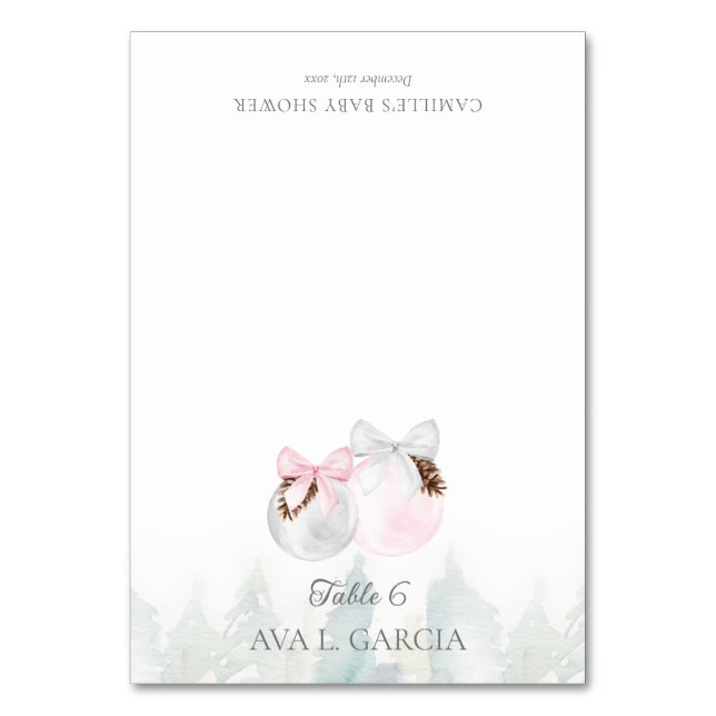 Numeração De Mesa Winter Girl Baby Shower Place Card (Frente)